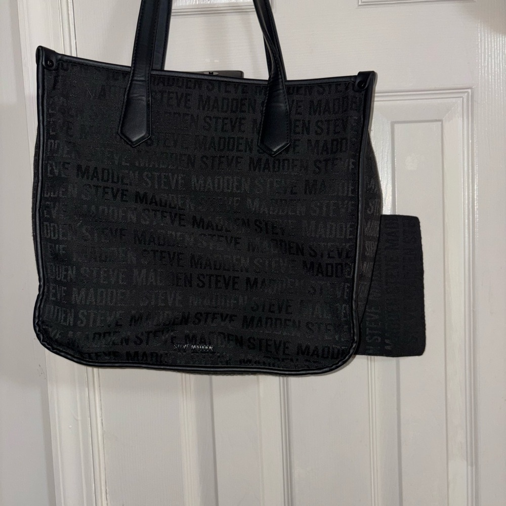 Steve Madden Black Monogram Canvas Tote